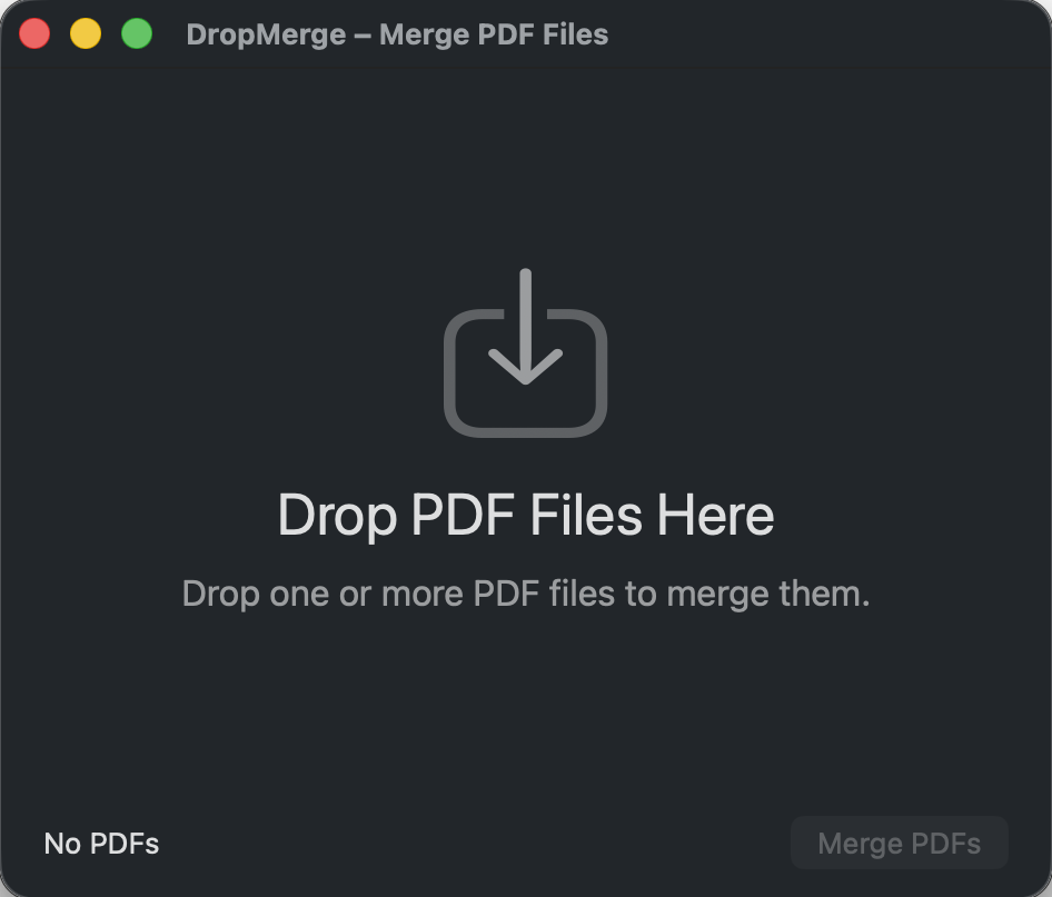 DropMerge ready to receive PDF files